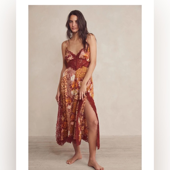 🎉LAST PIECE🎉Free People Right Now Midi Slip Dress Amber Combo - Picture 1 of 9